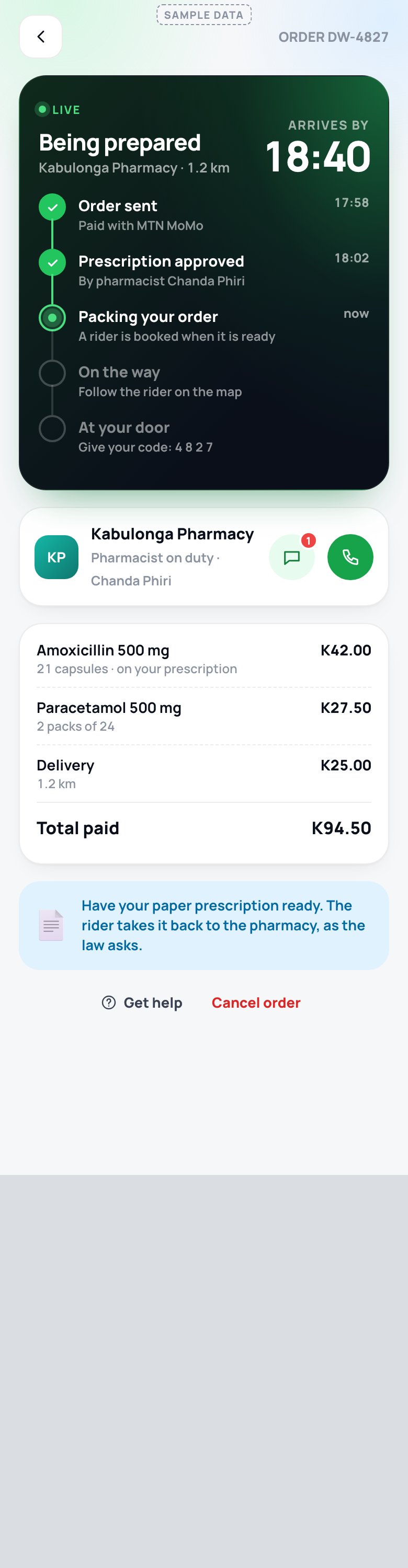 Dawa : suivi de commande