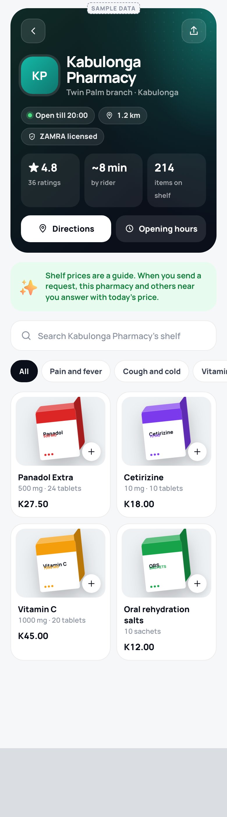 Dawa : page d'une pharmacie